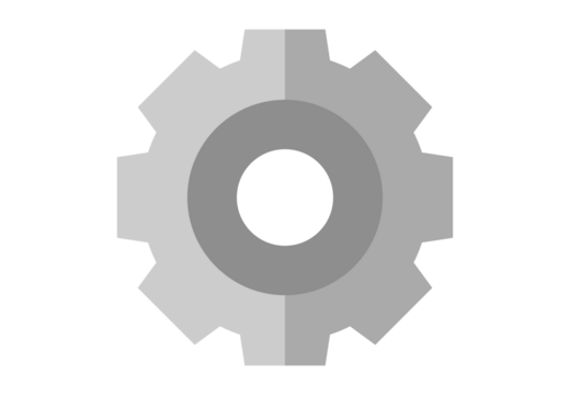 Light grey gear PNG transparent setting icon, simple cog symbol for apps, websites, UI, system preferences, tools, and digital configuration design