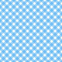 Blue diagonal checkered gingham seamless pattern background representing fabric texture, picnic tablecloth, textile design, seamless grid, classic retro style, decorative backdrop, and fashion concept