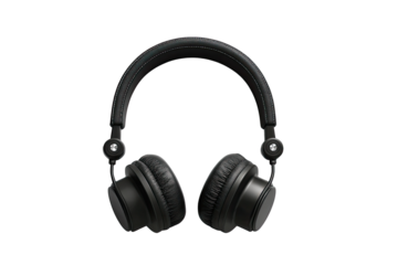 Black over-ear headphones, simple design.  Headband and earcups are matte black