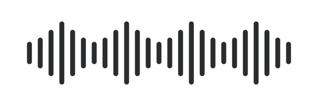 Sound wave icon symbol representing audio signal, voice recording, music frequency, podcast, broadcasting, sound effect, digital waveform, and communication technology concept