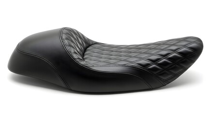 Obraz premium A black leather motorcycle seat with diamond stitching on a white background in studio shot