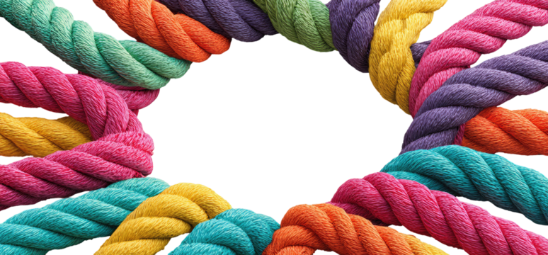 Colorful ropes intertwined, creating a vibrant circular frame