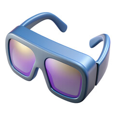 Augmented reality headset with floating digital HUD, isometric view.