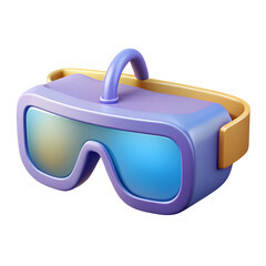 Augmented reality headset with floating digital HUD, isometric view.