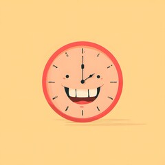 A cartoon clock with a big smile showing the time is two o clock against a yellow colored background