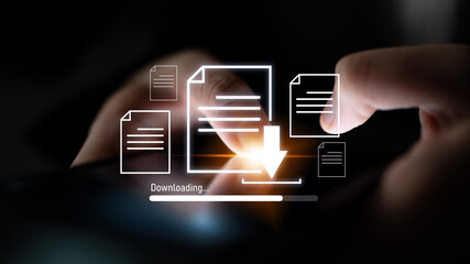 Visual representation of digital document downloading, showing file transfer, data access, and progress status for secure and efficient information retrieval Latch