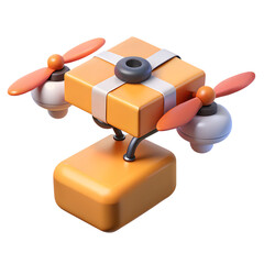 Isometric 3D delivery drone carrying parcel on white background.