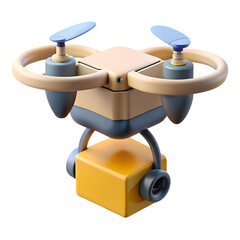 Isometric 3D delivery drone carrying parcel on white background.
