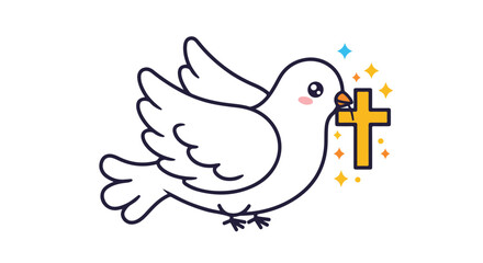 Fototapeta premium Cartoon dove holding cross