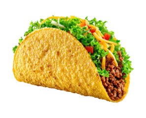 A crispy taco filled with seasoned ground beef, lettuce, cheese, and tomato