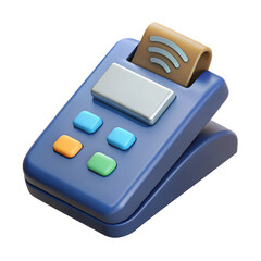 Isometric 3D smart payment terminal on white background.
