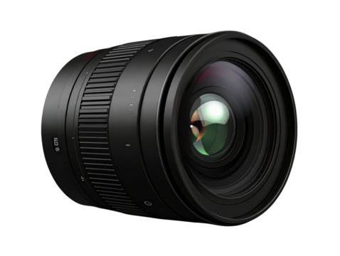 3D Camera Lens Icon with Glossy Black Finish, Isolated PNG  