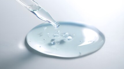pipette with blue liquid in petri dish on white background