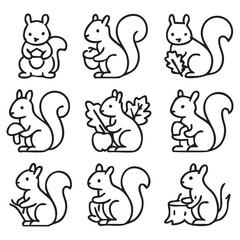 Obraz premium Printset of black outline icons of a squirrel