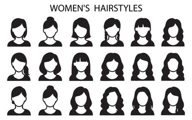 a set of icons depicting different women's hairstyles.