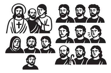Black and white illustrations depicting various biblical figures
