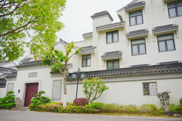 Nantong, Jiangsu, China: 04 21 2025: Beautiful Jiangsu Nantong traditional Chinese building and spring landscape