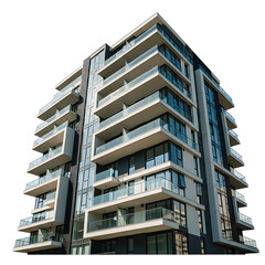 Fototapeta premium Modern apartment building with balconies isolated on transparent background