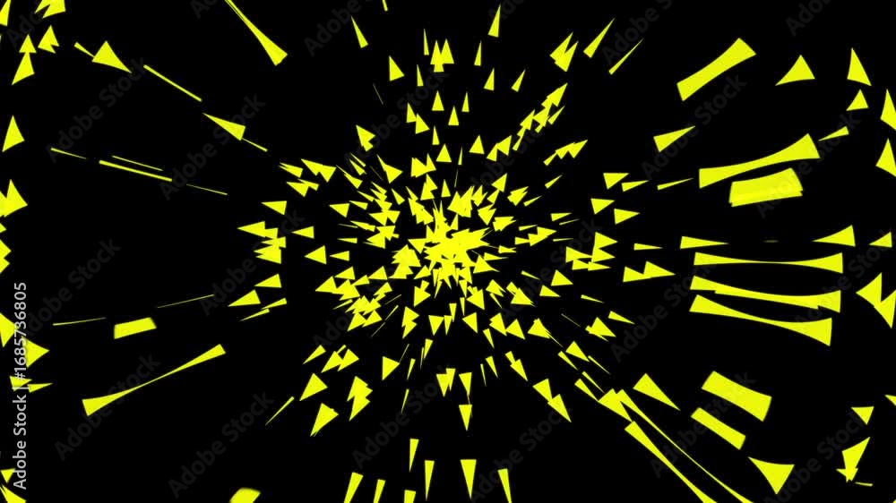 Poster abstract yellow triangles tunnel animation seamless loop.