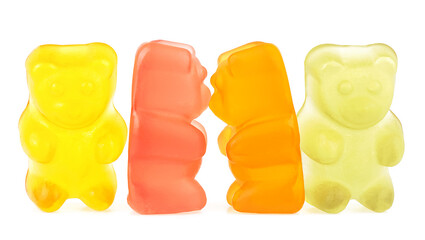 Colorful gummy bears isolated on a white background. Jelly candies of different colors.