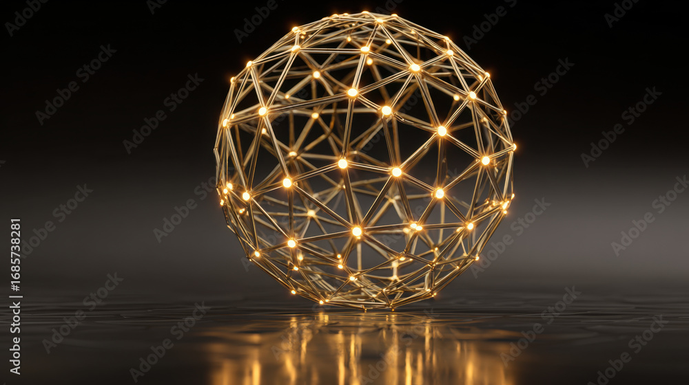 Poster glowing geometric sphere made of interconnected lines and lights, creating modern and artistic desig