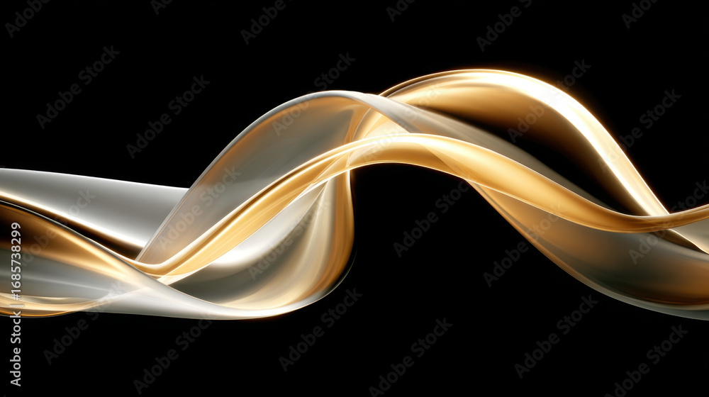 Poster elegant flowing lines create mesmerizing visual effect, showcasing blend of soft gold and white hues