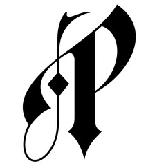Image of the letter P in uppercase, Gothic style. Typography, lettering, calligraphy and fonts