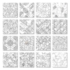 Collection of abstract geometric seamless patterns with various shapes