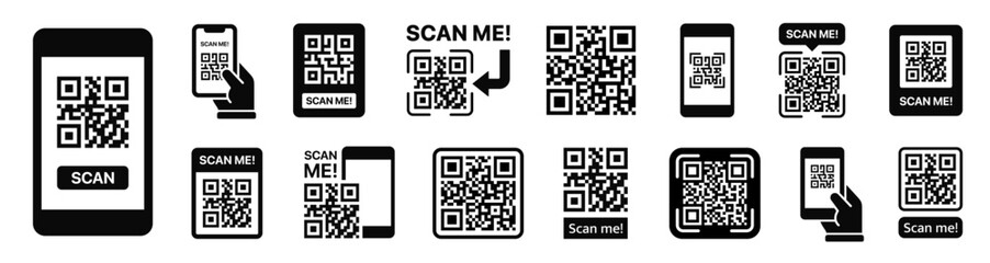 Scan QR code icon. QR code scan icon with smartphone sign - stock vector.