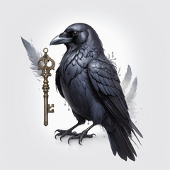 Fototapeta premium Gothic Raven with Antique Key | Dark Halloween Bird Design, Adobe Illustrator Artwork