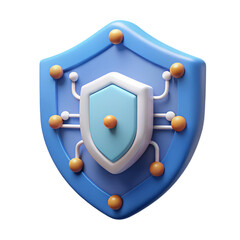 3D isometric security shield with encryption elements, white background.