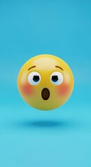 Expressive 3D Emoji with Surprised Facial Expression on Blue Background