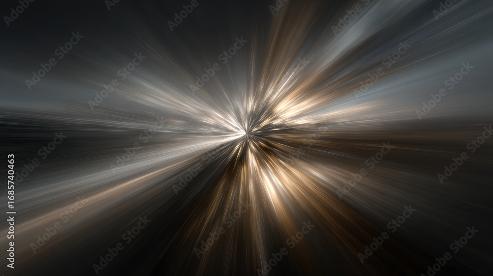 Poster mesmerizing burst of light radiates from central point, creating dynamic and abstract visual effect.