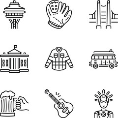 Fototapeta premium Pack of American Art Line Style Icons