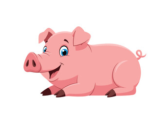 Fototapeta premium Charming cartoon pig resting happily on a white background with a joyful expression
