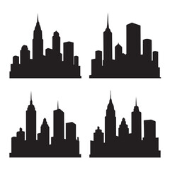 Obraz premium Four city skyline silhouettes isolated on white background showcasing urban landscapes