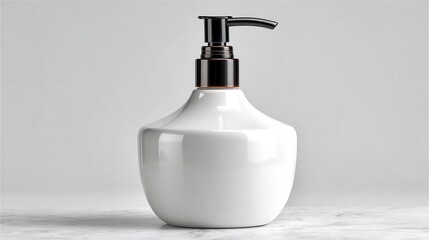 Elegant White Ceramic Soap Dispenser with Black Pump on Marble Surface