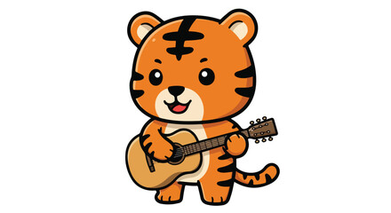 Cartoon tiger playing guitar