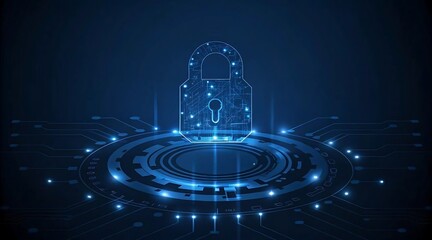 Futuristic Cybersecurity Concept With Glowing Open Padlock and Digital Network Background.