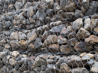 Gabion wall prevents the collapse of roads and rivers.