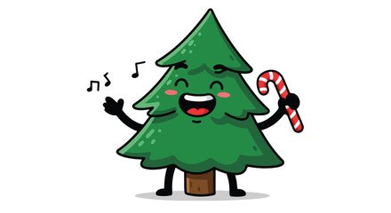 Fototapeta premium Cartoon tree character holding candy cane