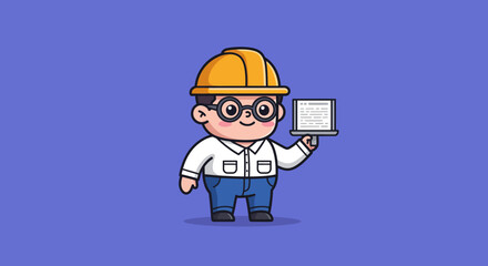 Cartoon Engineer Holding Laptop &mdash; Innovation, Technology, and Modern Workplace Illustration