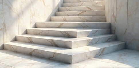 Close-up of elegant, polished marble steps leading upwards, sunlight illuminating the luxurious texture Perfect for architecture, luxury, and high-end design projects , steps, impressive, polished