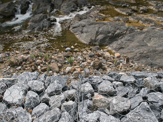 Gabion wall prevents the collapse of roads and rivers.