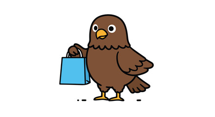 Obraz premium Cute cartoon bird holding a shopping bag