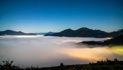 Misty mountain panorama at twilight