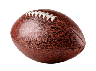 Close-up of a brown American football.  Stitched leather ball, oval shape,  textured surface