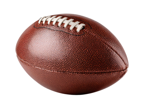 Close-up of a brown American football. Stitched leather ball, oval shape, textured surface