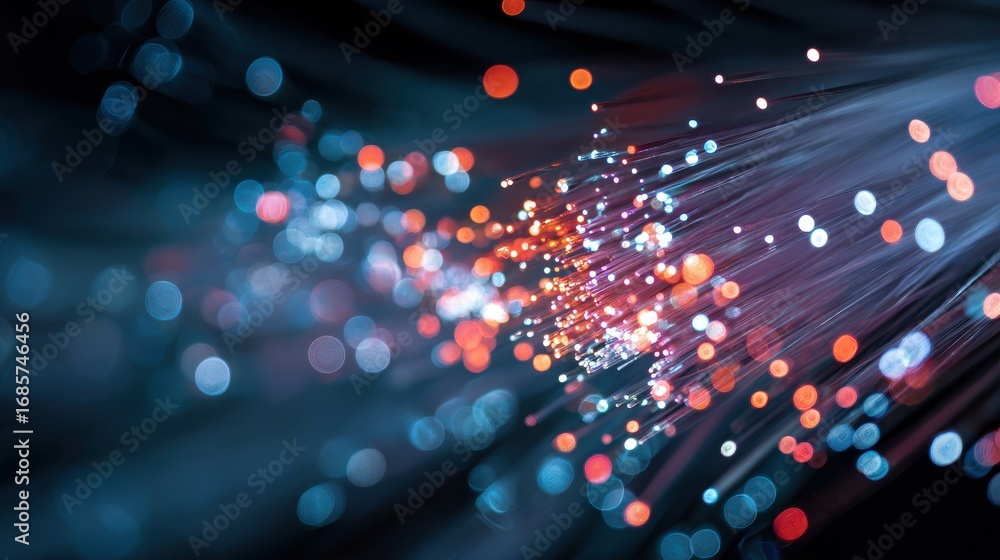Poster vibrant light trails create a dynamic visual effect in a digital environment with an array of colors