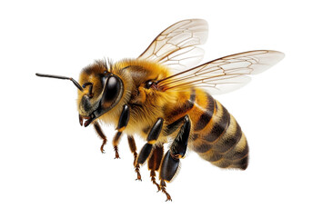 Close up macro shot of a honey bee isolated on transparent background